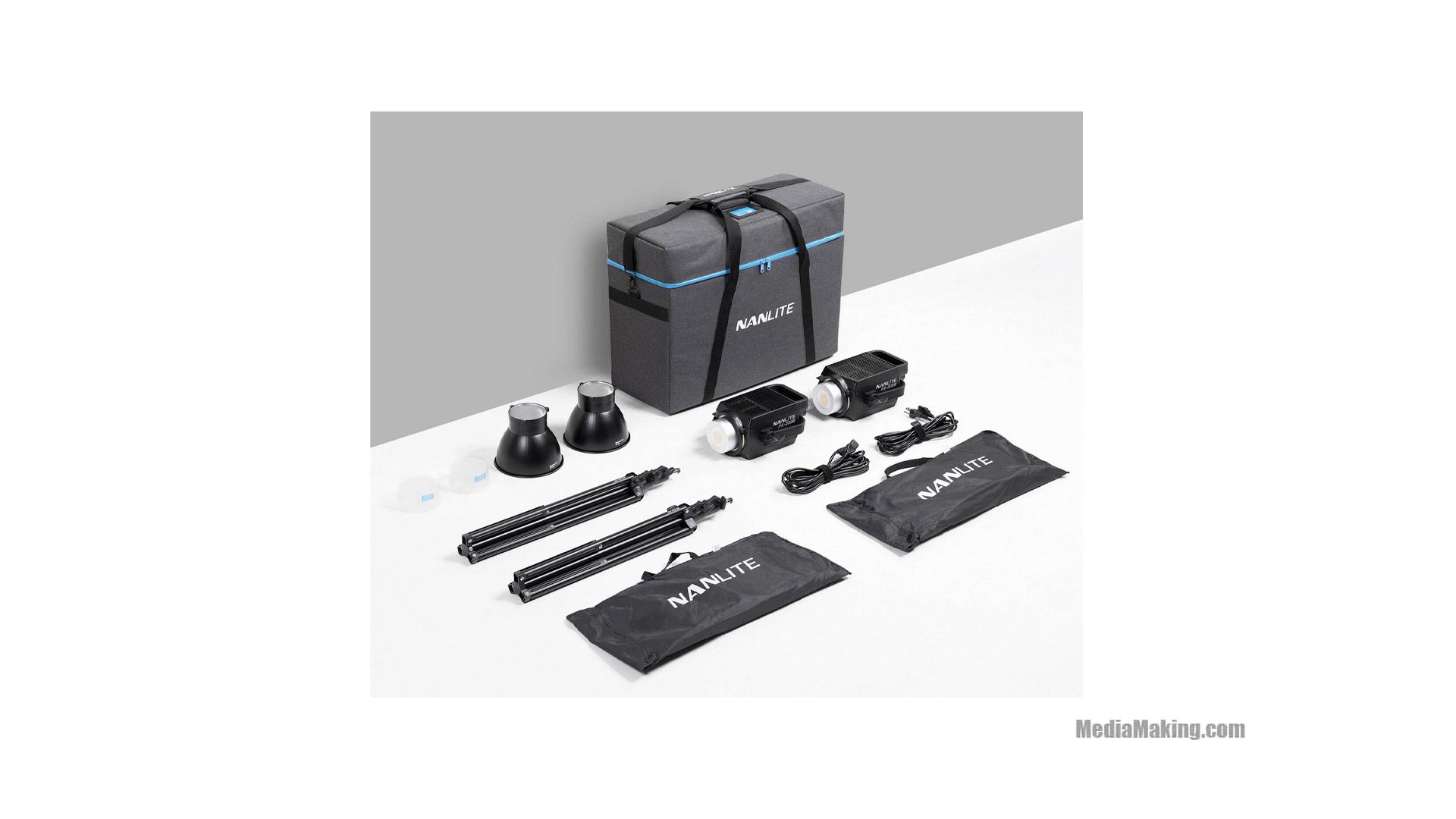 Kit Nanlite FS-200B con 2 LED, stativi LS-150-5/8 e trolley